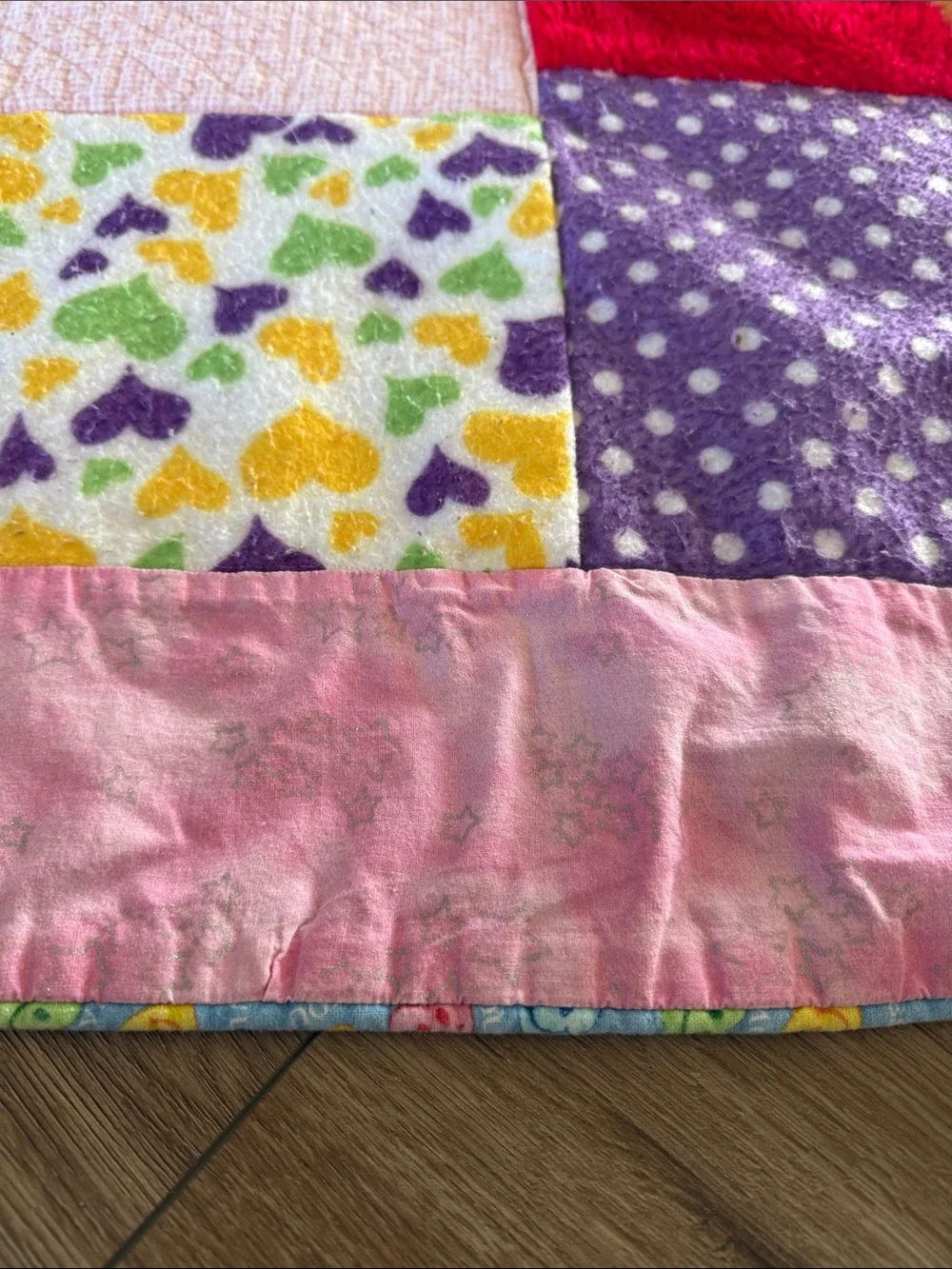 Handmade Patchwork Baby Quilt in Pink and Multicolor- 50 inch square